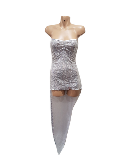 Sequin Side Angle Gown - Silver
