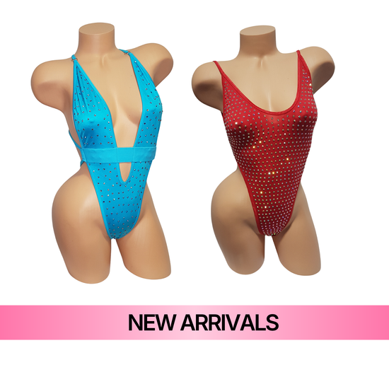 Exotic dancewear Australia featuring rhinestone bodysuit and glamorous stagewear by Flirtations