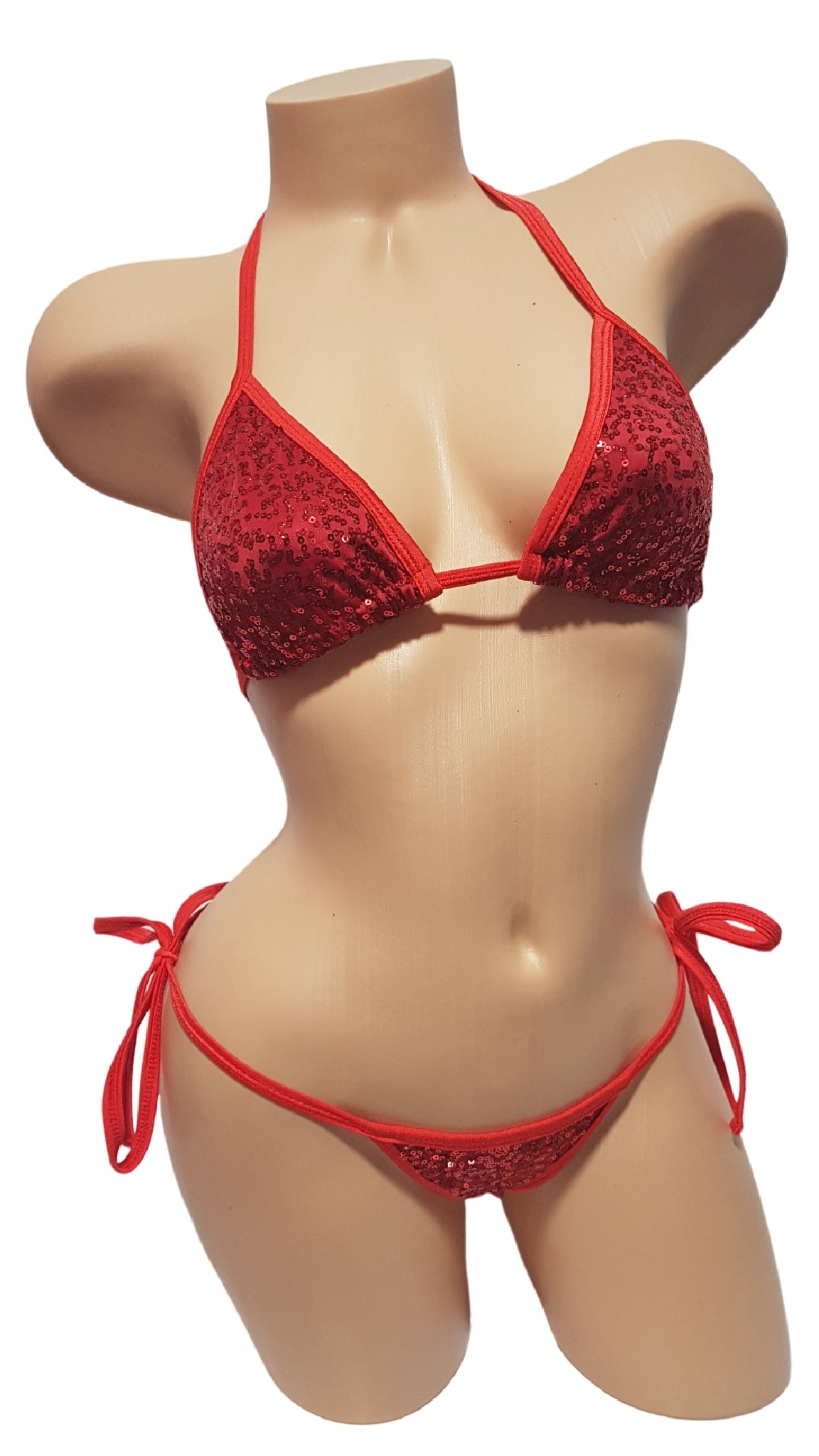 Red Sequin Tie Side Bikini Set