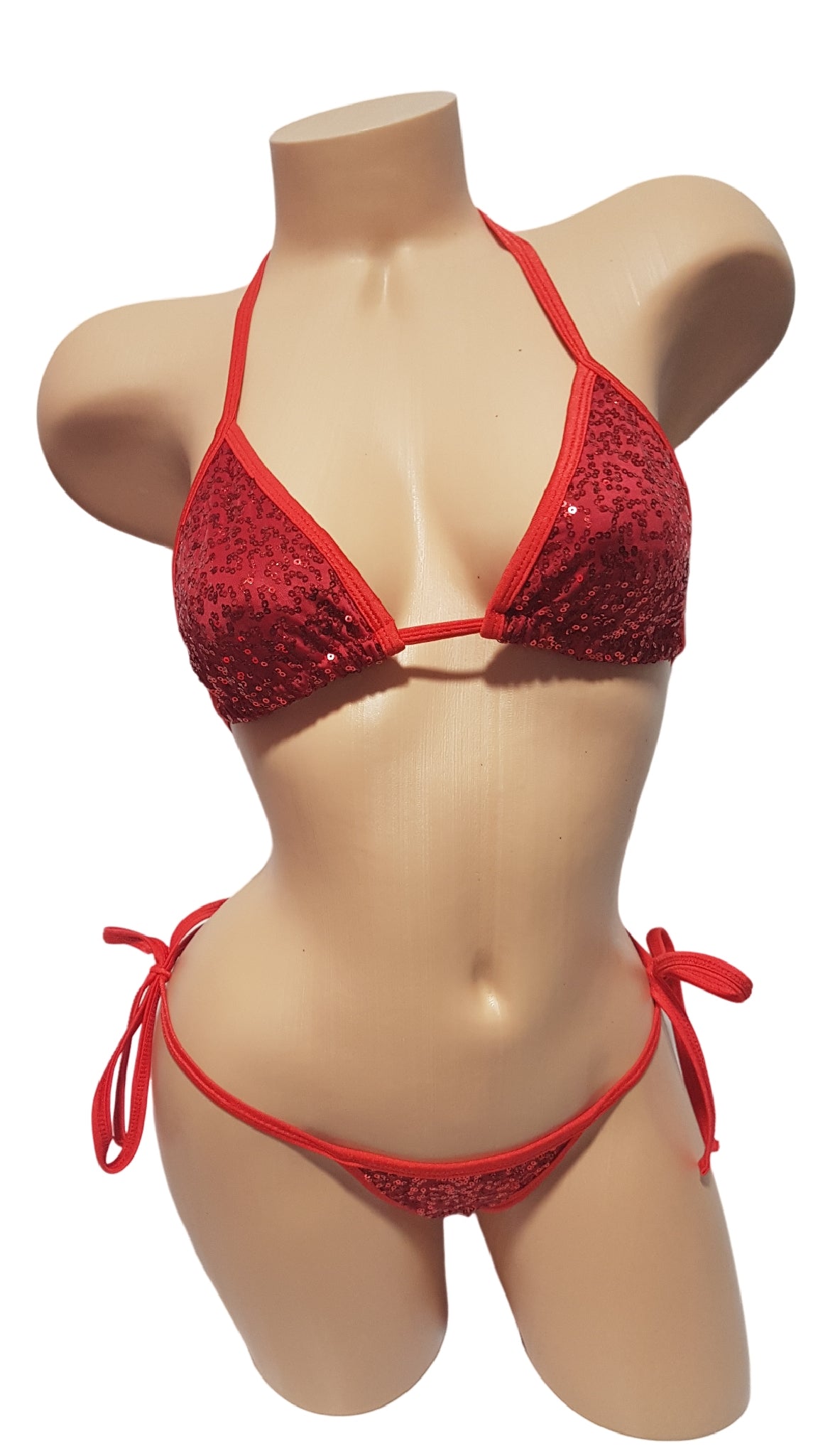 Red Sequin Tie Side Bikini Set
